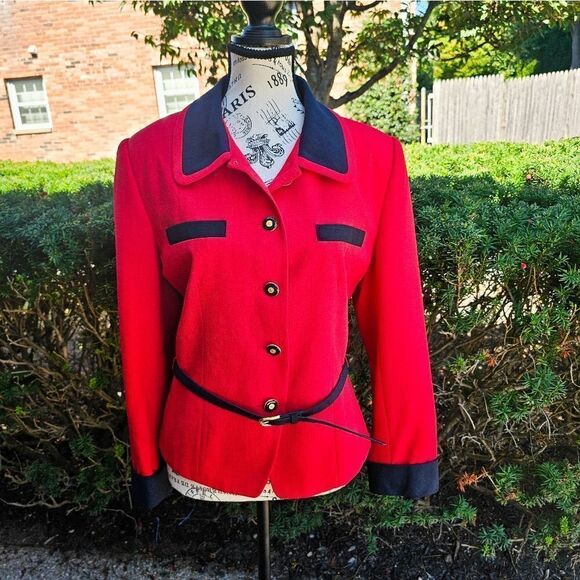VTG Kasper A.S.L Petite Red & Navy Blue Chic Blazer. - Picture 1 of 15